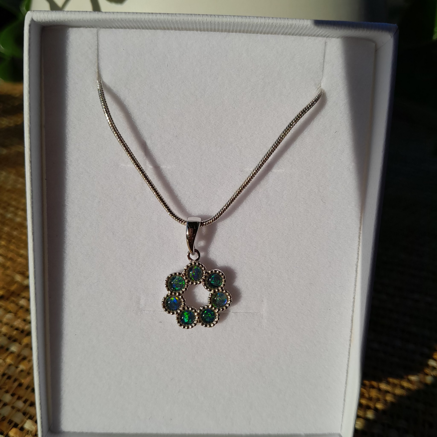 ✨ Australian Coober Pedy Opal Halo Pendant – Shimmering Fire in Silver