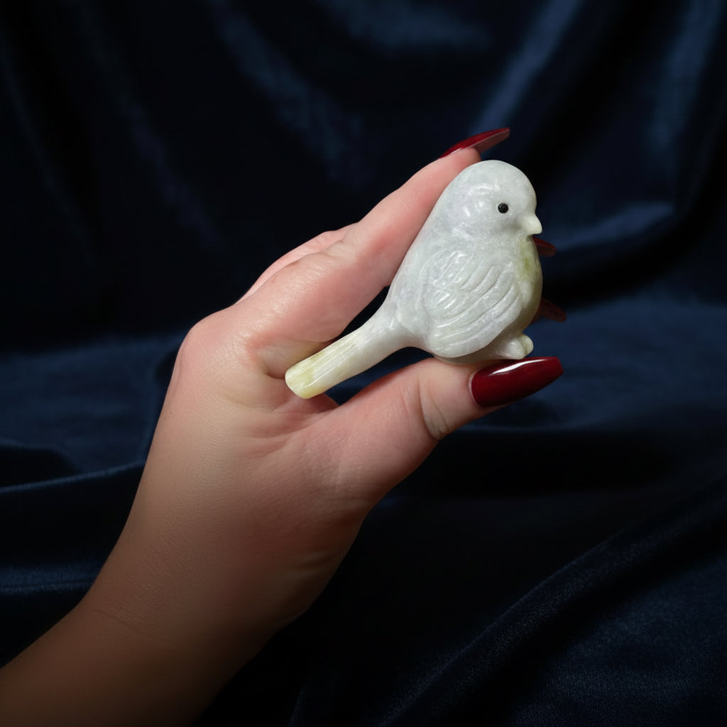 White Jade Bird with Yellow Accents