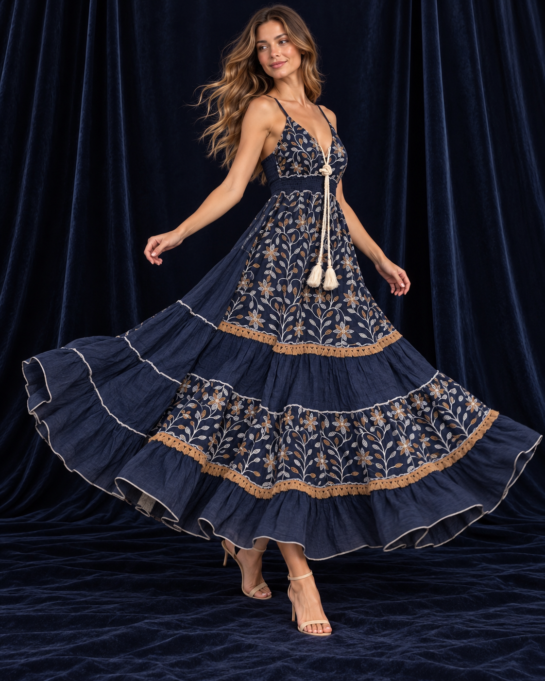 Midnight Garden Embroidered Maxi Dress