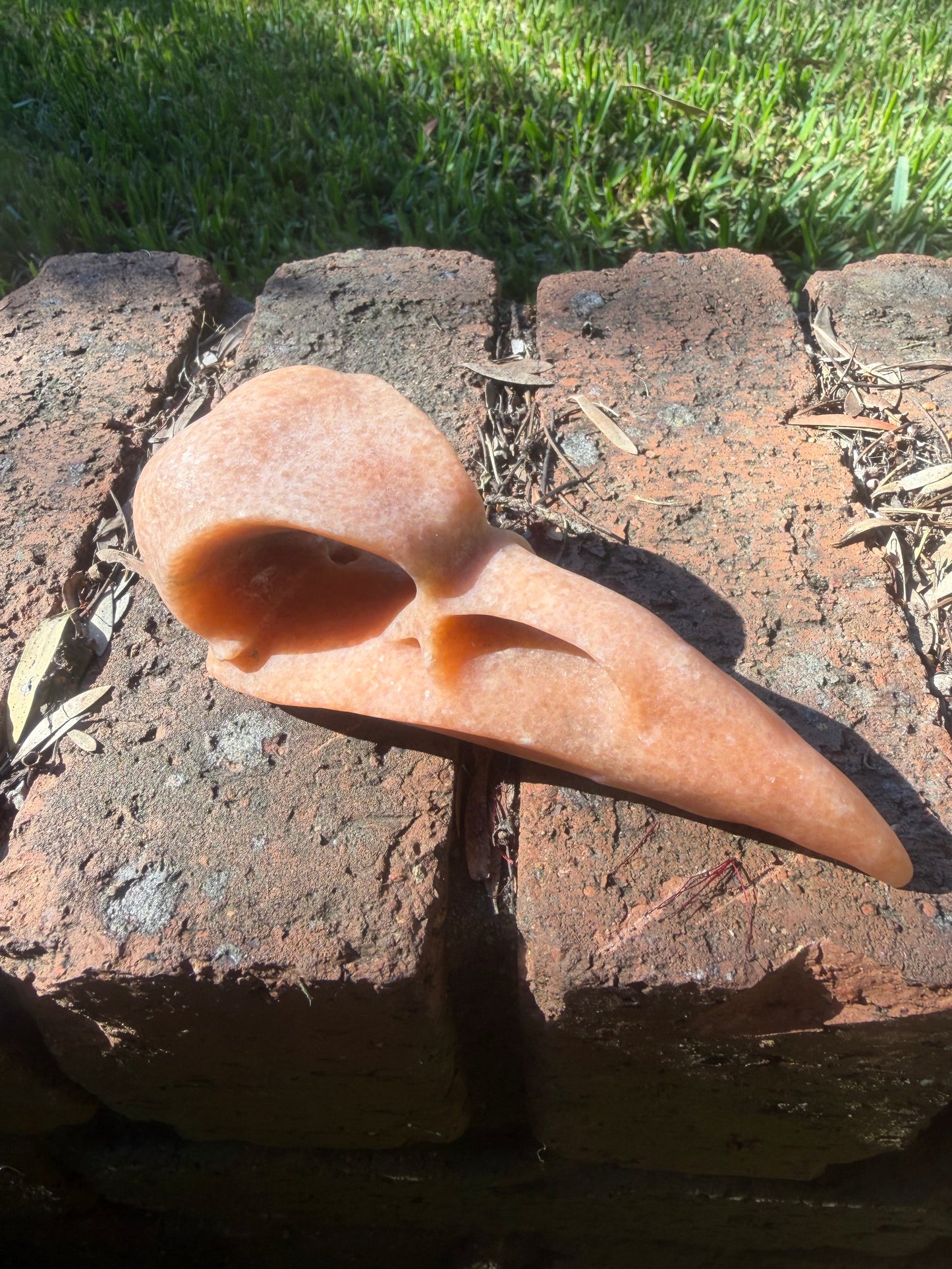 Hand-Carved Sunstone Raven Skull