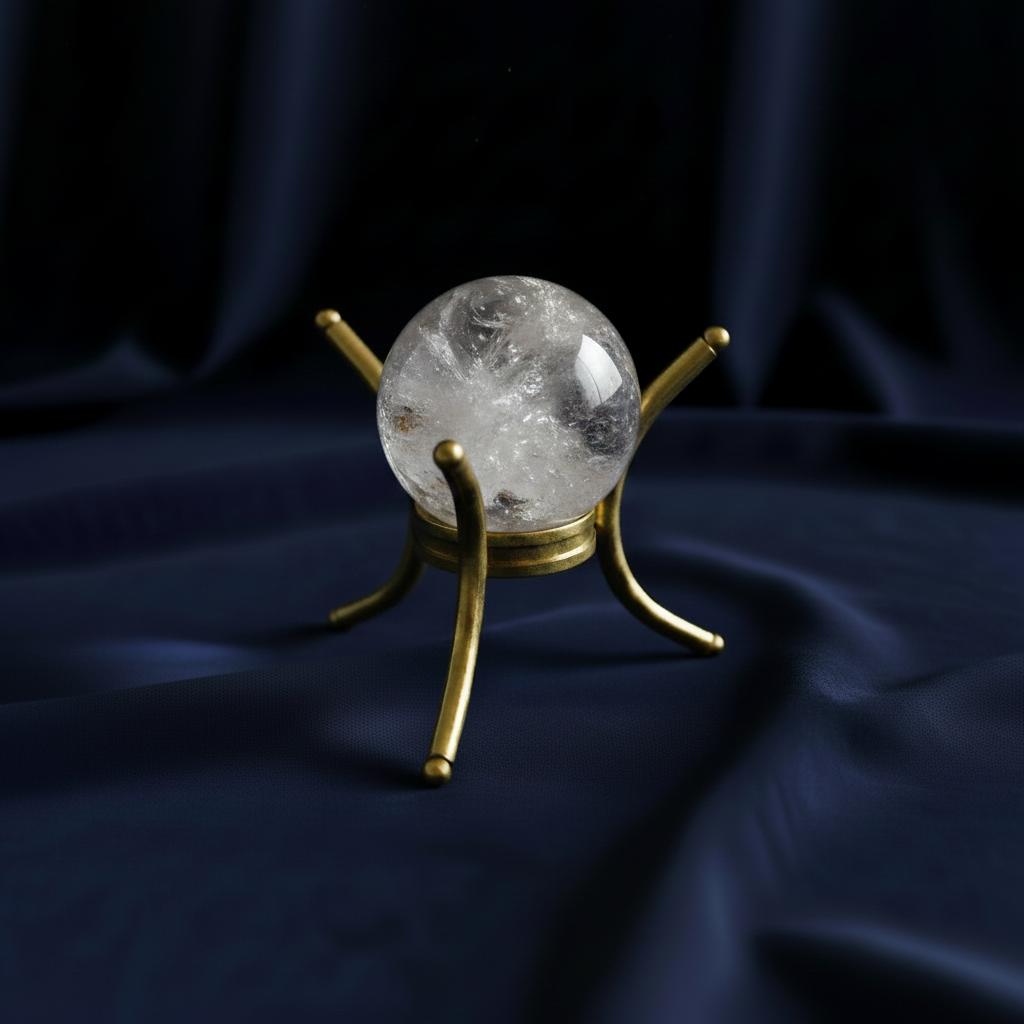 Crystal Sphere Holder - Gold Plated three legged stand