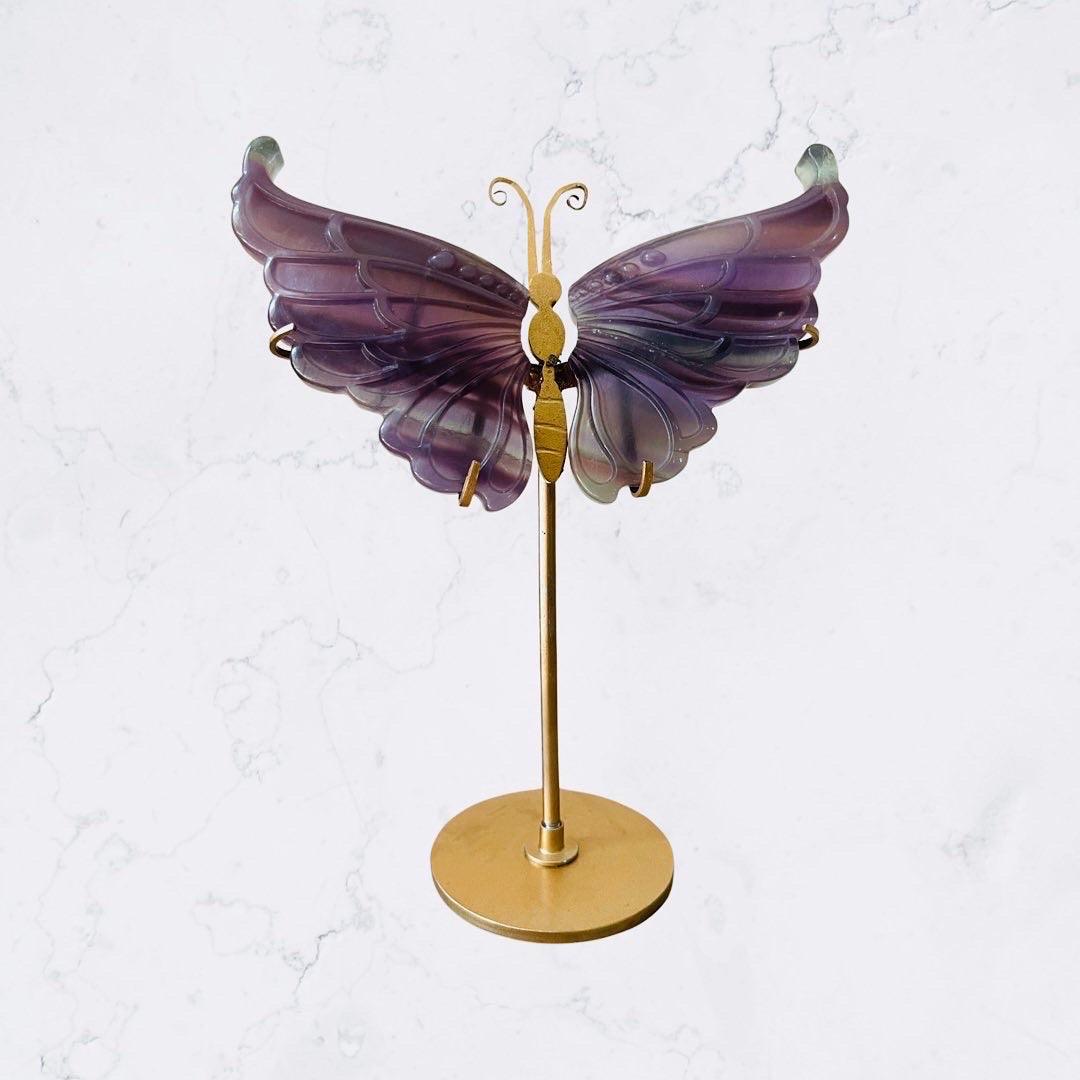 Fluorite Crystal Carving Butterfly Wings on Stand - Enchant & Delight