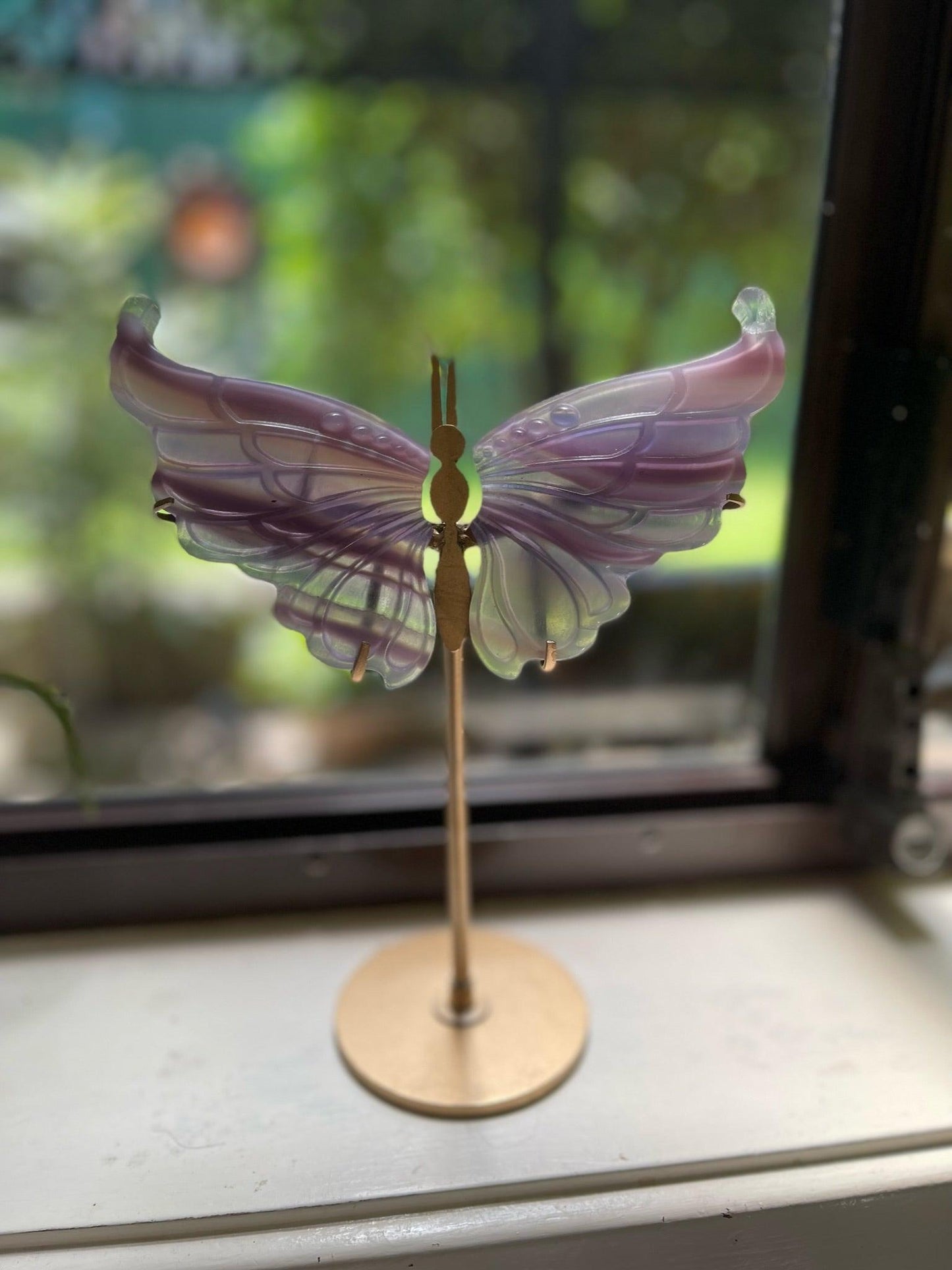 Fluorite Crystal Carving Butterfly Wings on Stand - Enchant & Delight