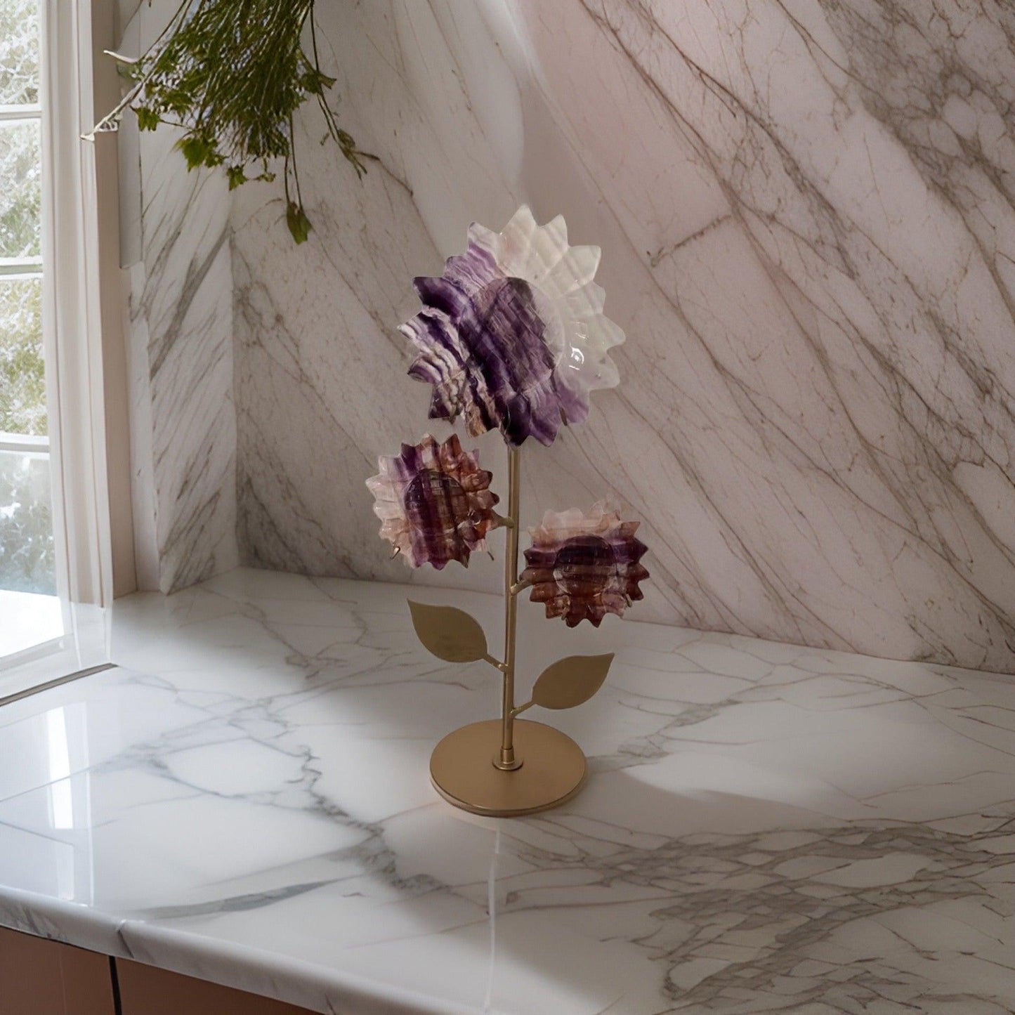 Fluorite Crystal Sunflowers on stand - Enchant & Delight