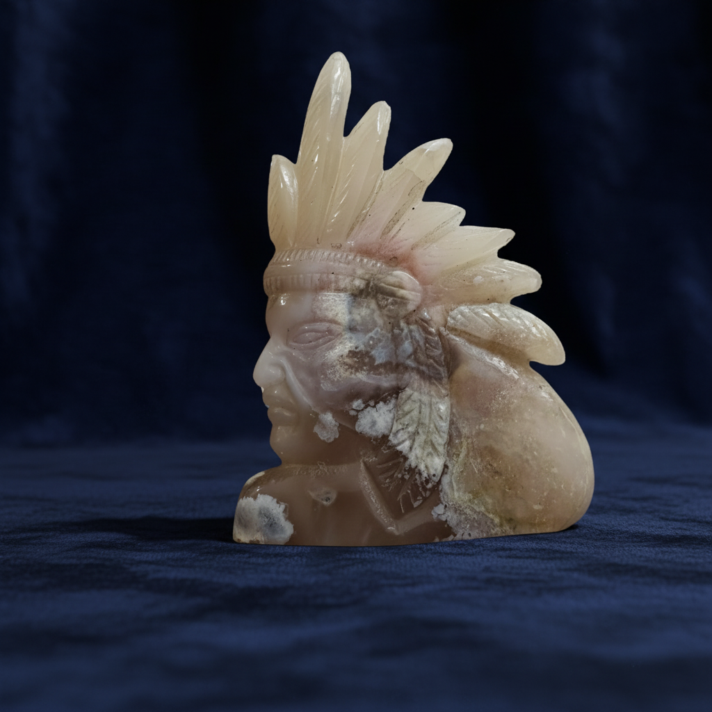 Hand-carved Native American in Pink Flower Agate - Enchant & Delight