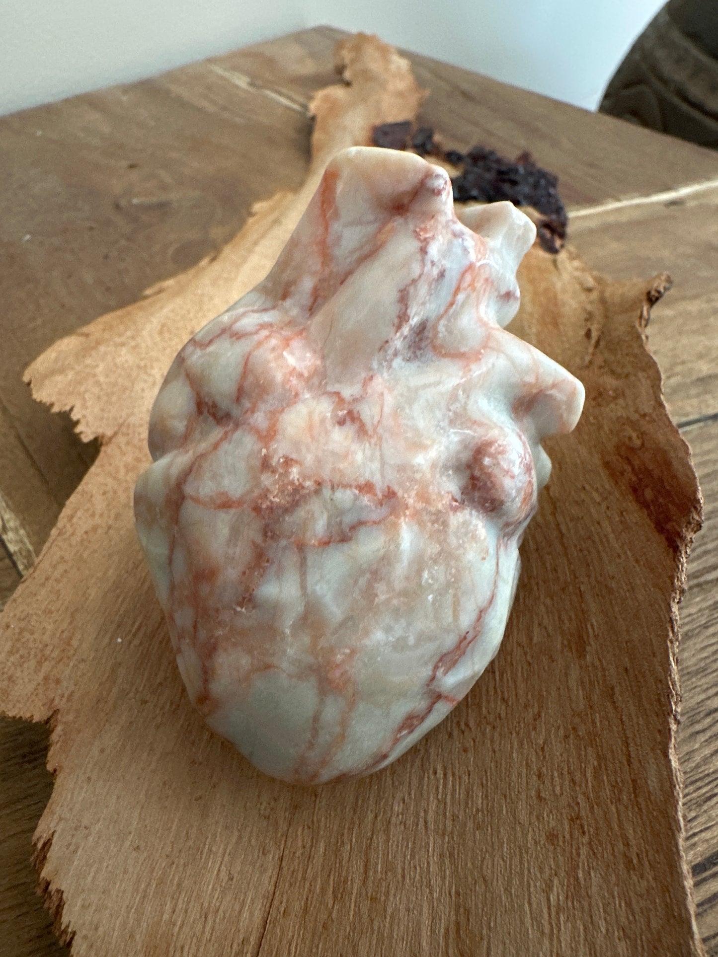 Red Vein Marble Jasper Human Heart Carving - Enchant & Delight