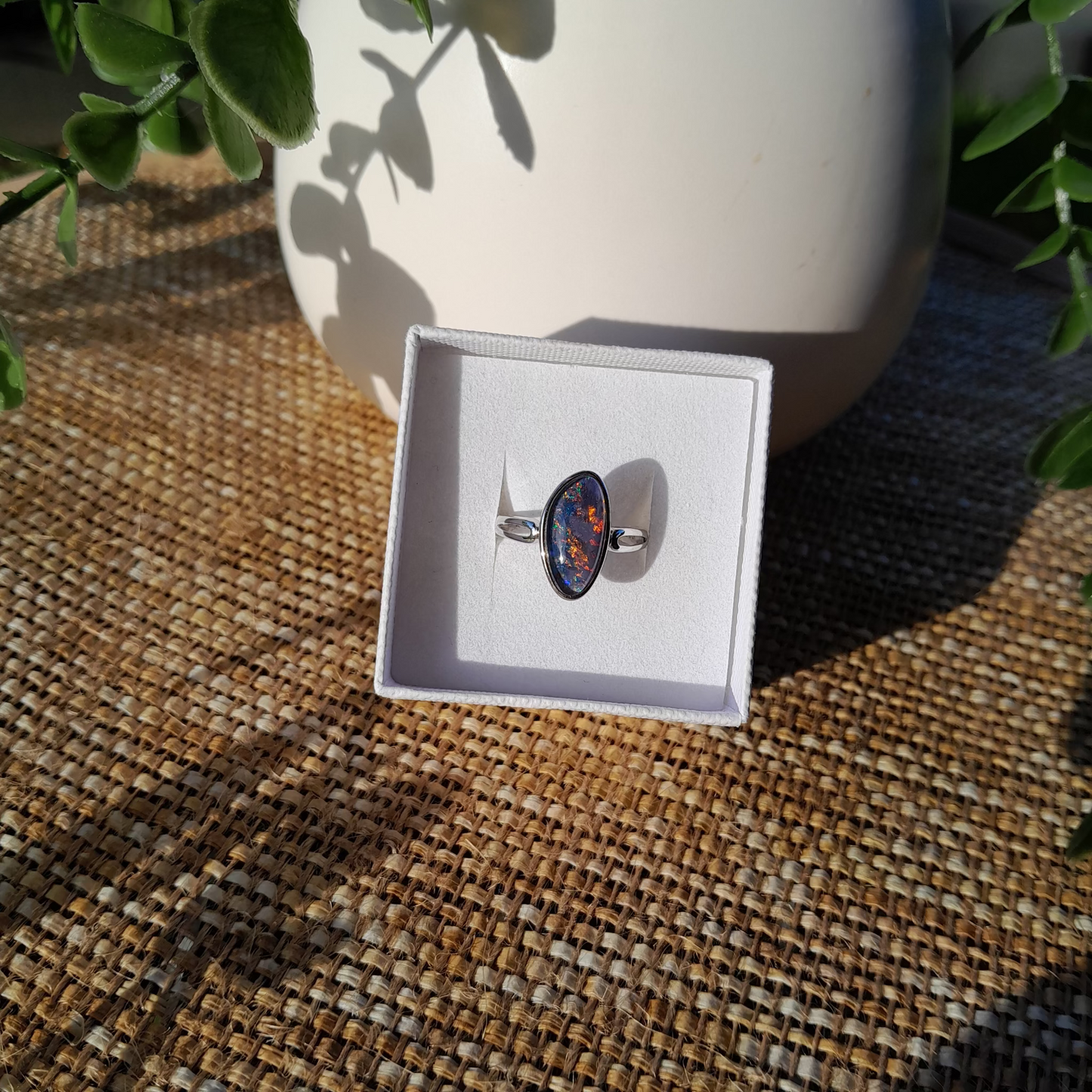✨Celestial Fire Australian Opal Adjustable Ring - Coober Pedy