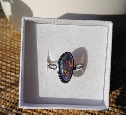 Opal No. 16 — Coober Pedy Galaxy Fire Ring • Size L/6 ✨