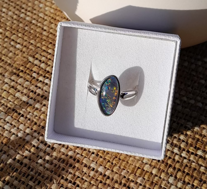 Opal No. 16 — Coober Pedy Galaxy Fire Ring • Size L/6 ✨