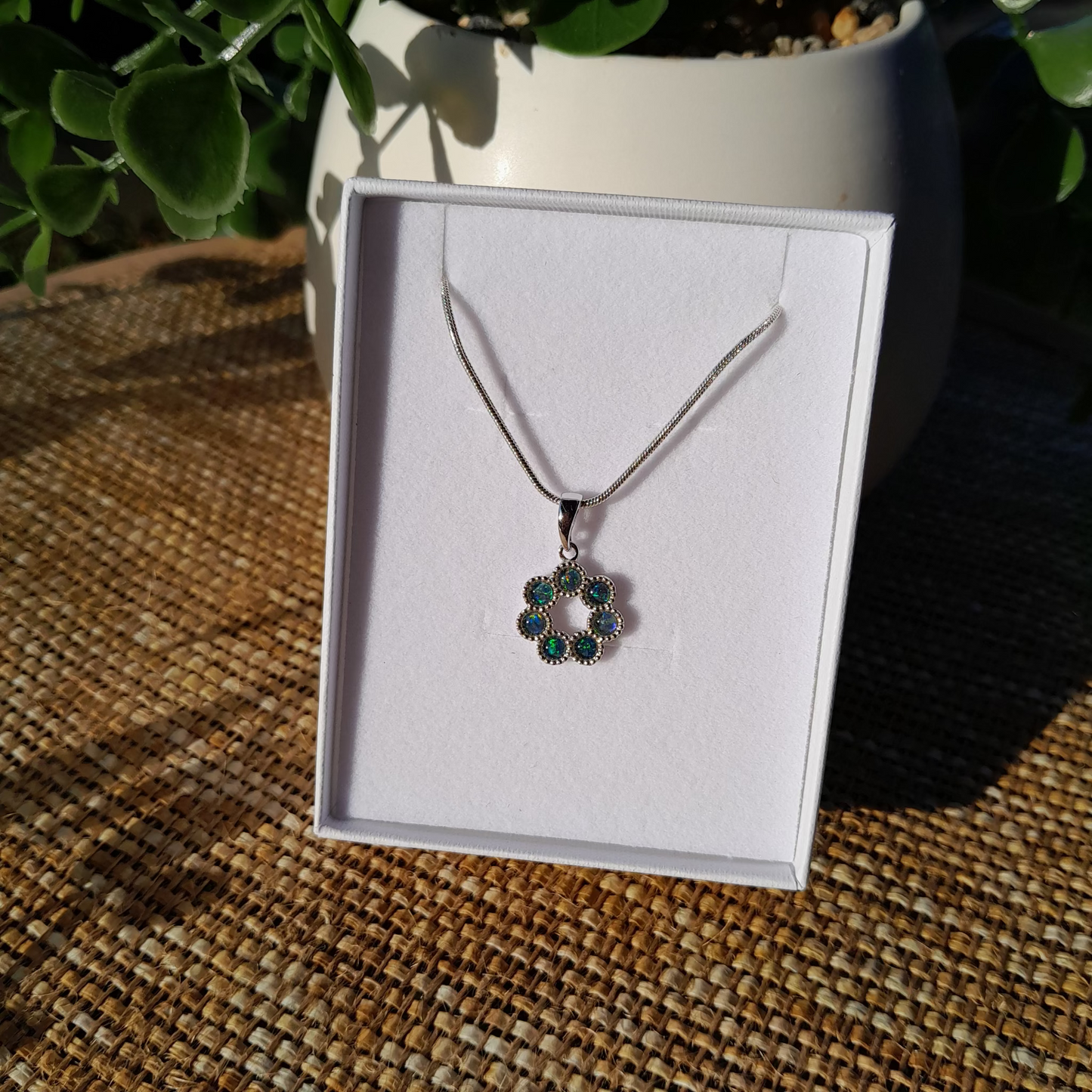 ✨ Australian Coober Pedy Opal Halo Pendant – Shimmering Fire in Silver