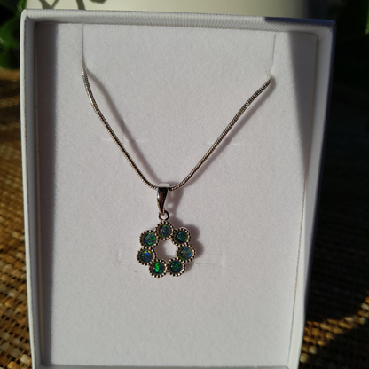 ✨ Australian Coober Pedy Opal Halo Pendant – Shimmering Fire in Silver