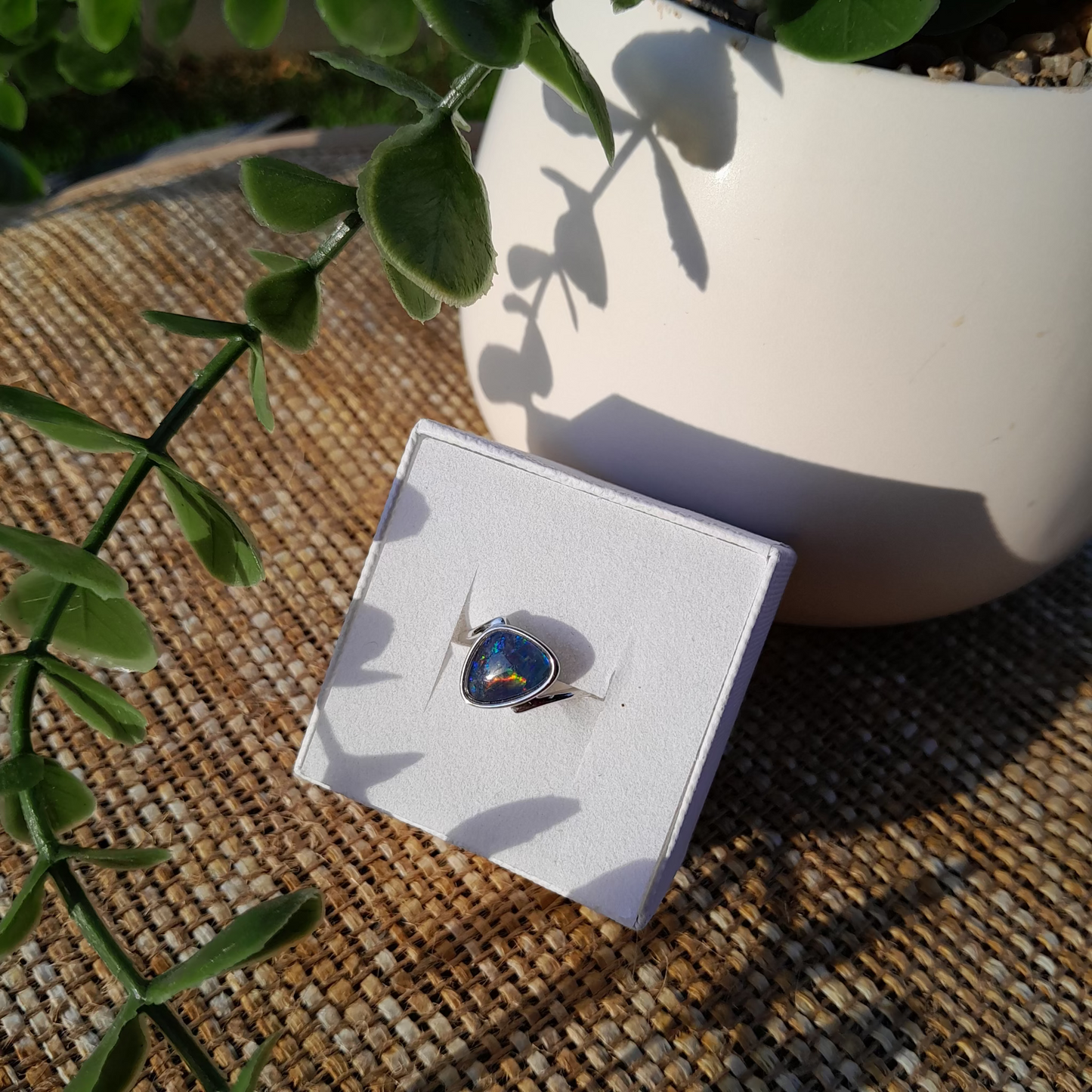 Opal No. 14 — Coober Pedy Rainbow Fire Ring • Size L/6 ✨