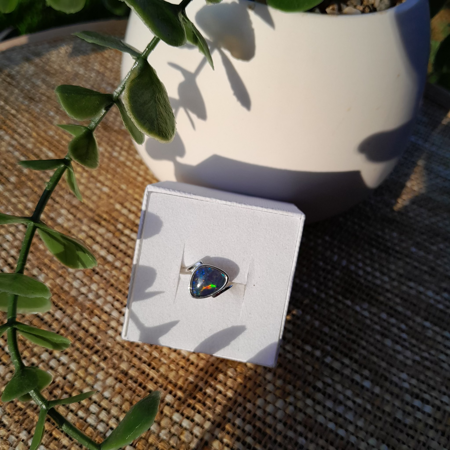 Opal No. 14 — Coober Pedy Rainbow Fire Ring • Size L/6 ✨