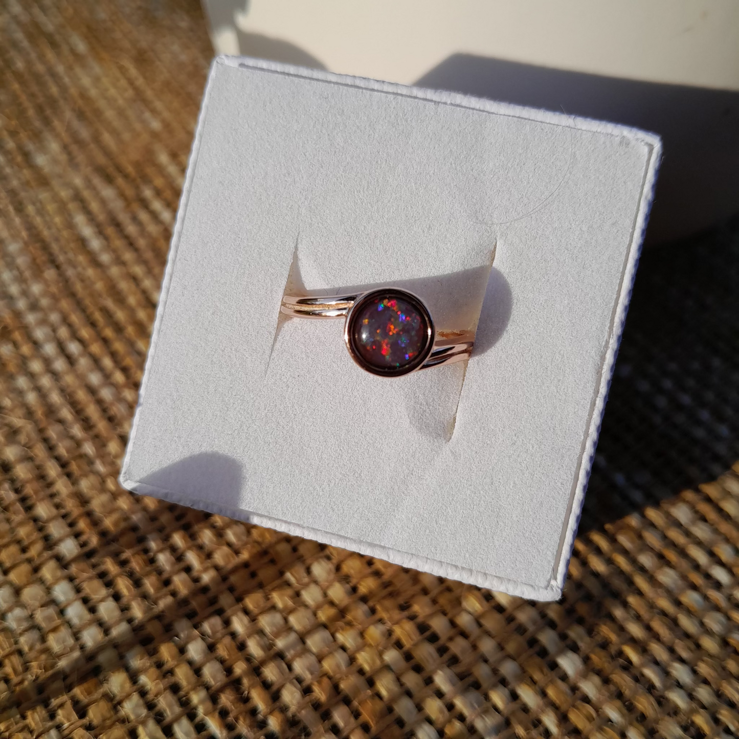 ✨ Coober Pedy Fire Opal Ring – Rose Gold Sterling Silver Size 7