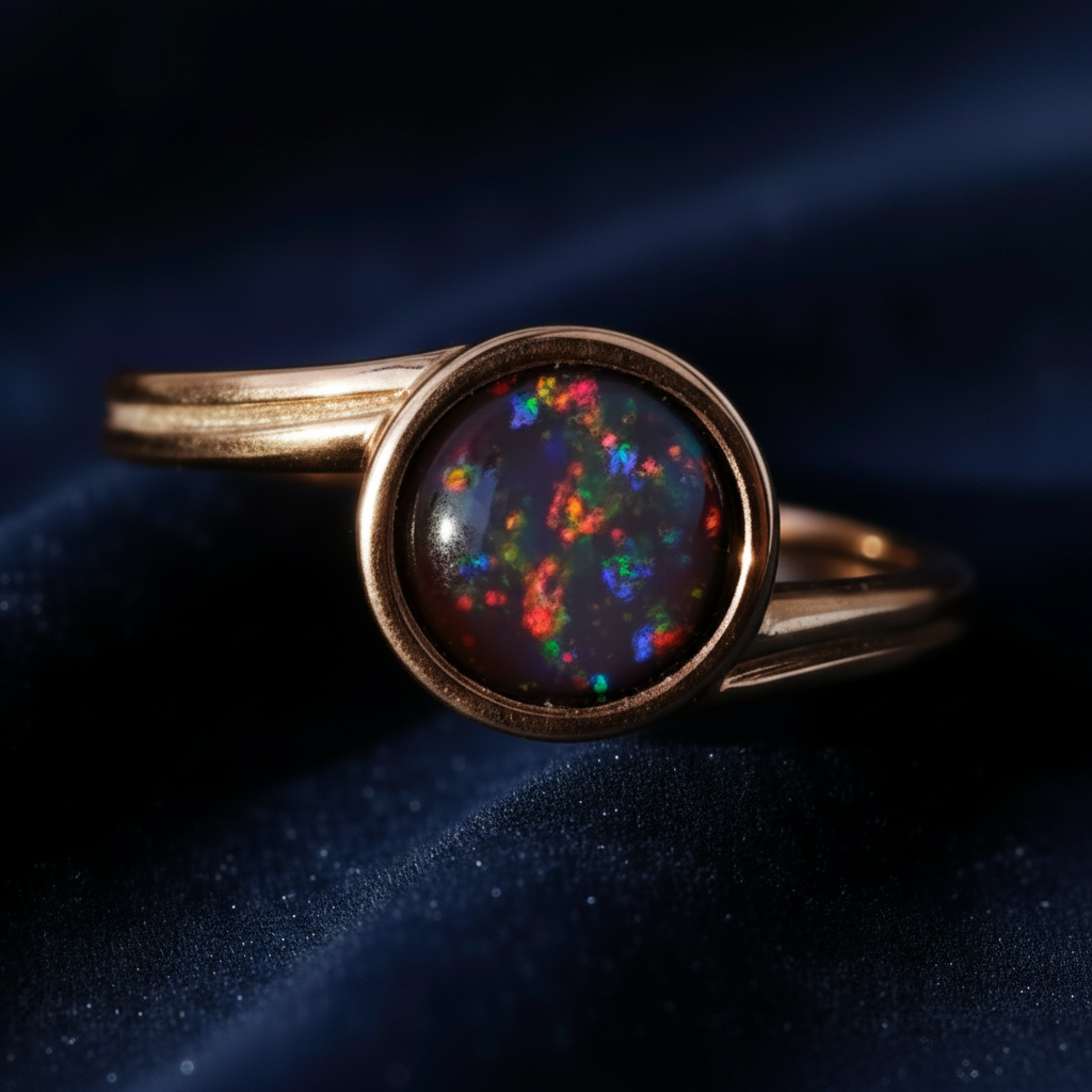 Opal No. 4 Midnight Fire Opal Ring • Size N/7 ✨