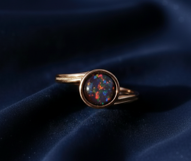 Opal No. 4 Midnight Fire Opal Ring • Size N/7 ✨