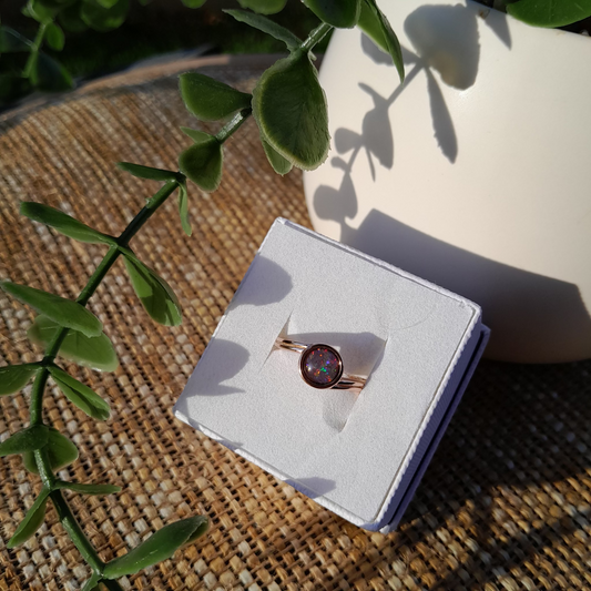 ✨ Coober Pedy Fire Opal Ring – Rose Gold Sterling Silver Size 7