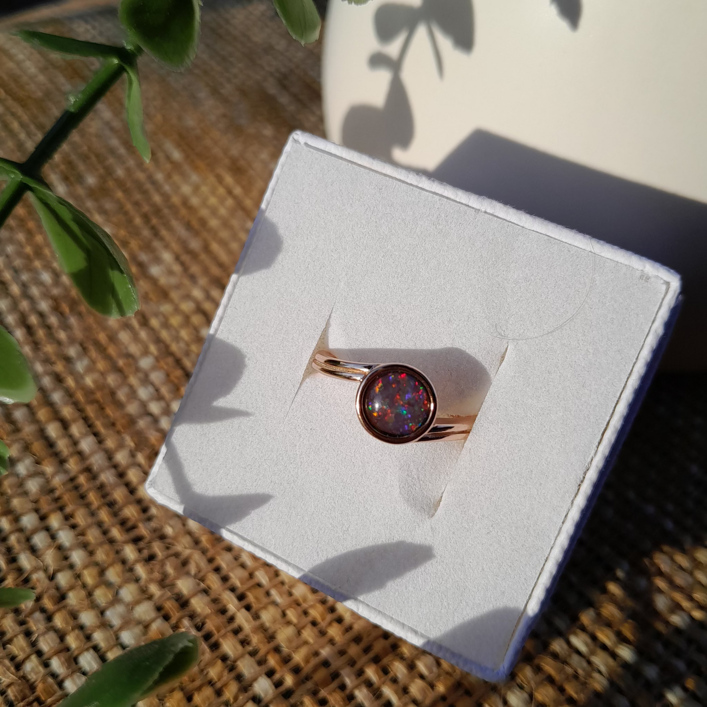 ✨ Coober Pedy Fire Opal Ring – Rose Gold Sterling Silver Size 7