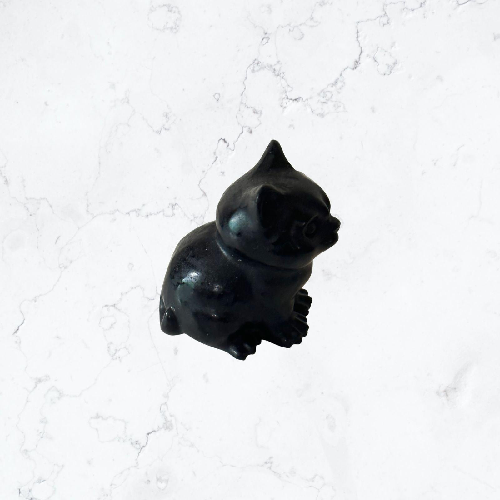 Obsidian Cat Crystal Carving - Enchant & Delight