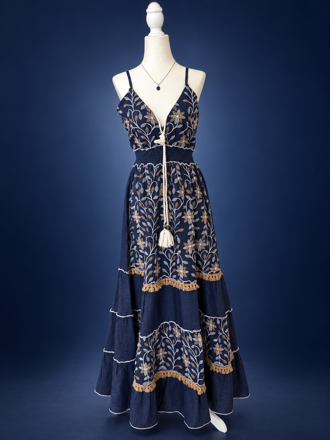 Midnight Garden Embroidered Maxi Dress