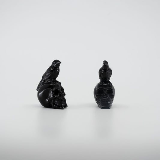 Black Obsidian Skull & Raven