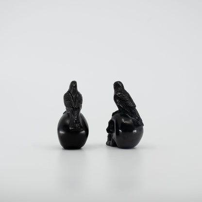 Black Obsidian Skull & Raven