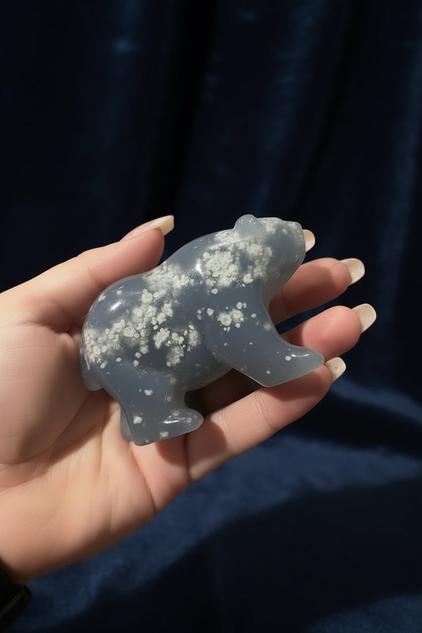 Hand-Carved Druzy Orb Agate Bear