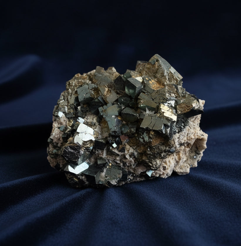Pyrite Cluster on Matrix — Stone of Protection, Power & Abundance