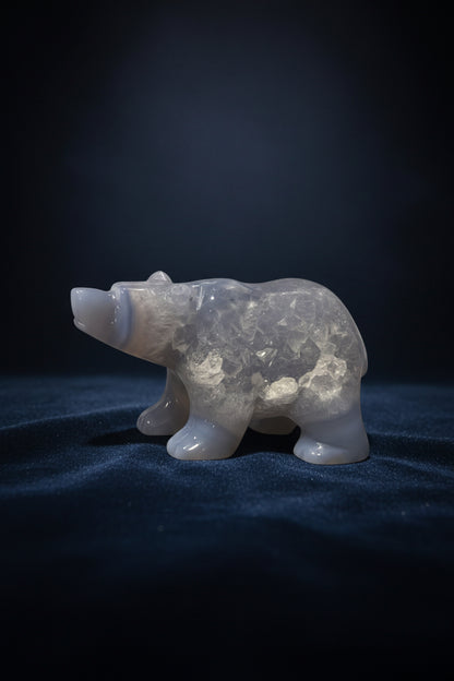 Hand-Carved Druzy Orb Agate Bear