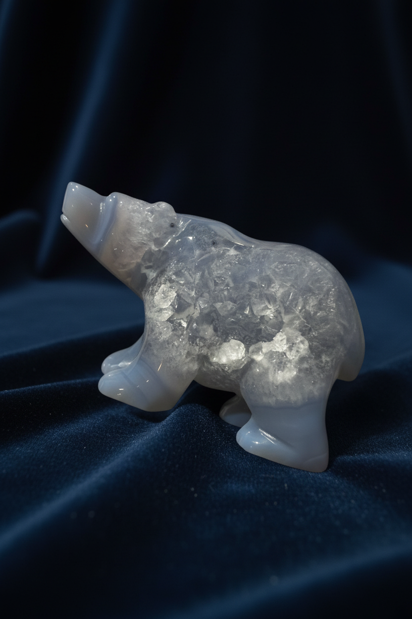Hand-Carved Druzy Orb Agate Bear