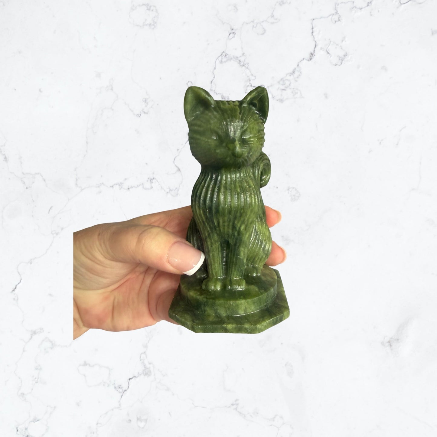 Green Jade Cat Carving