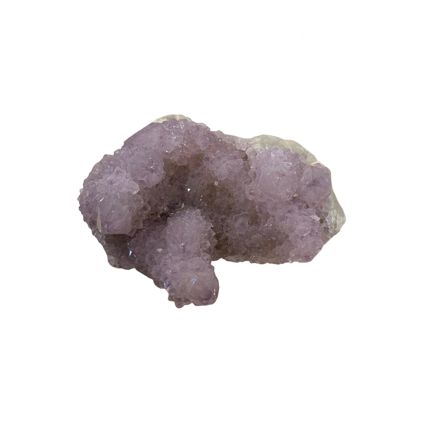 Purple crystal cluster on a light gray marble background