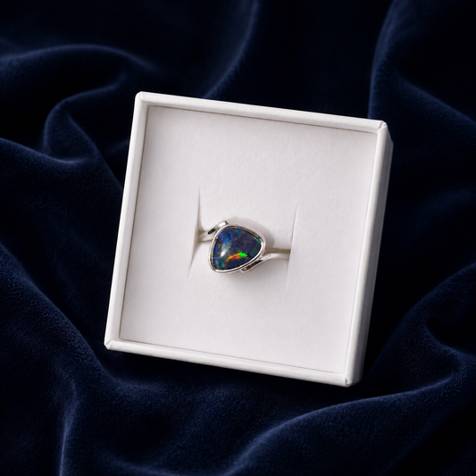 Opal No. 14 — Coober Pedy Rainbow Fire Ring • Size L/6 ✨