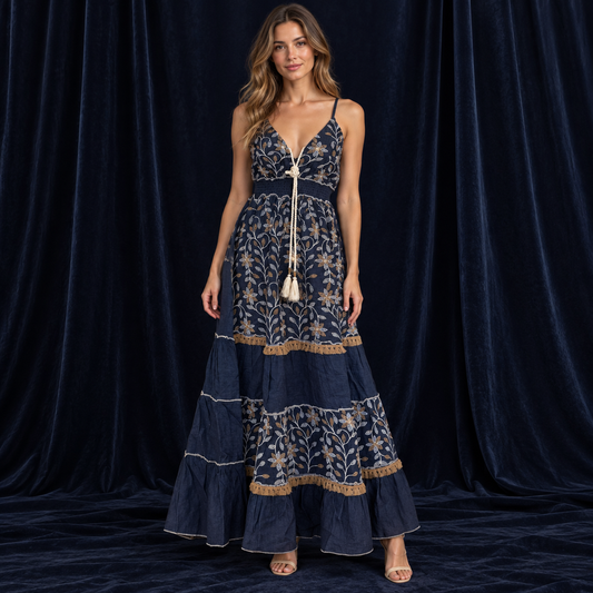 Midnight Garden Embroidered Maxi Dress