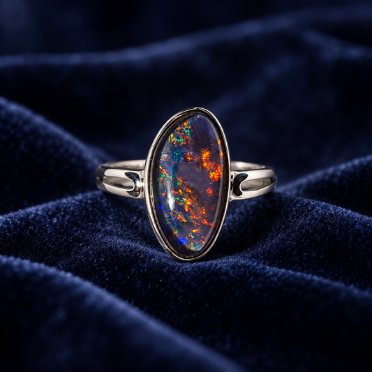 Opal No. 16 — Coober Pedy Galaxy Fire Ring • Size L/6 ✨