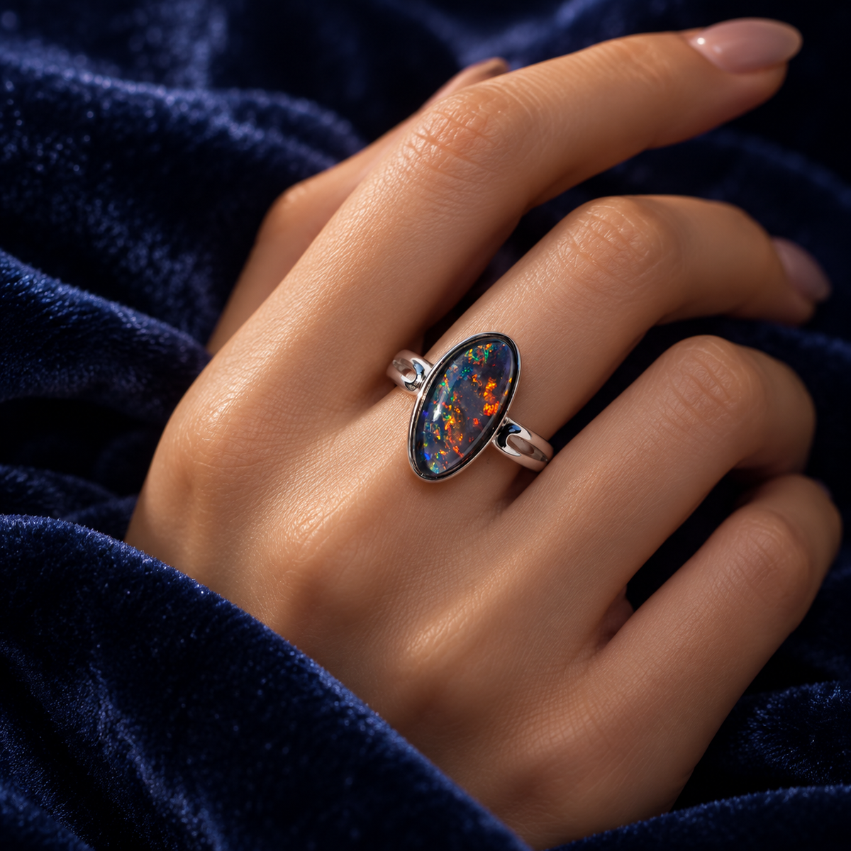 Opal No. 16 — Coober Pedy Galaxy Fire Ring • Size L/6 ✨