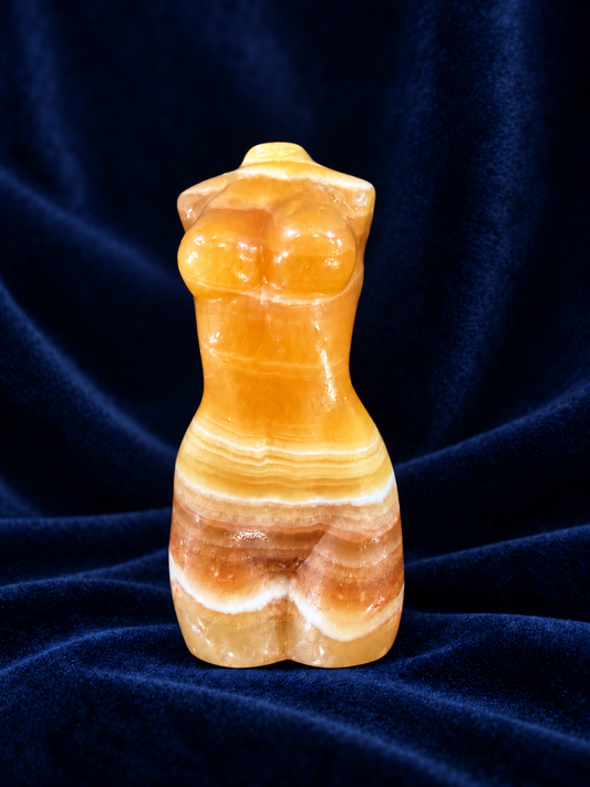Orange Banded Calcite Female Torso Carving