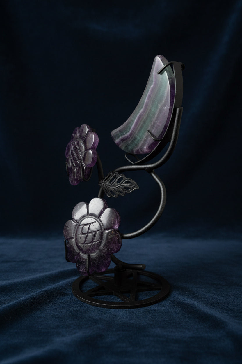 Fluorite Moon & Flower Crystal Display