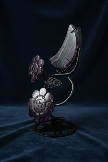 Fluorite Moon & Flower Crystal Display