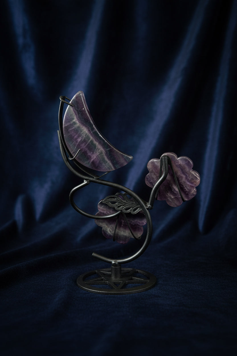 Fluorite Moon & Flower Crystal Display