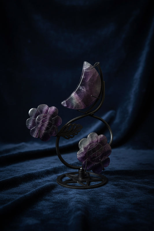 Fluorite Moon & Flower Crystal Display