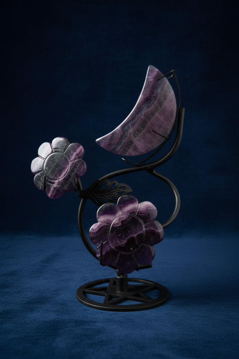 Fluorite Moon & Flower Crystal Display