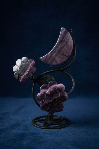 Fluorite Moon & Flower Crystal Display