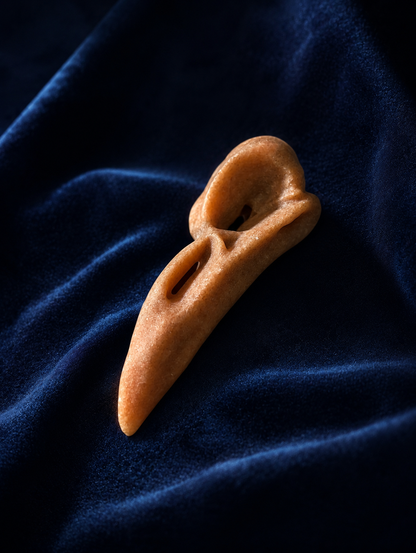 Hand-Carved Sunstone Raven Skull