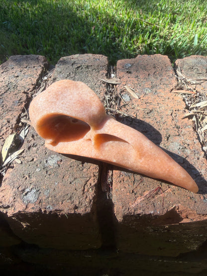 Hand-Carved Sunstone Raven Skull
