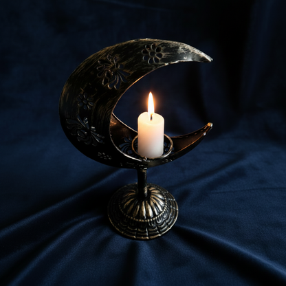 Crystal Sphere Holder- beautiful aged black half-moon stand