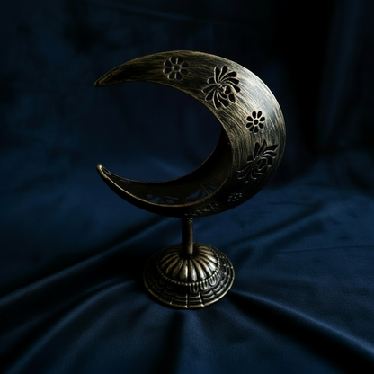 Crystal Sphere Holder- beautiful aged black half-moon stand
