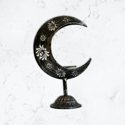 Crystal Sphere Holder- beautiful aged gold half-moon stand. - Enchant & Delight