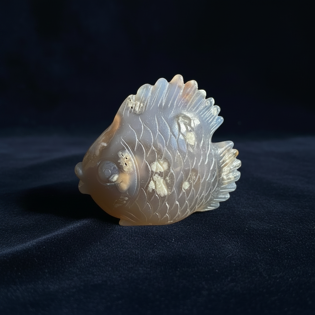 Flower Agate Hand Carved Fish with Druzy - Enchant & Delight
