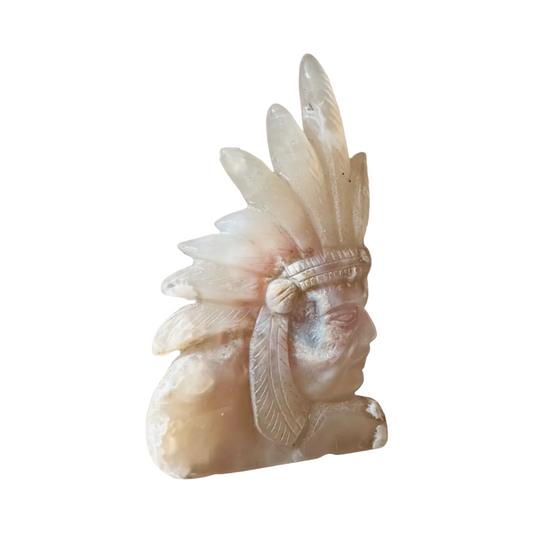 Hand-carved Native American in Pink Flower Agate - Enchant & Delight